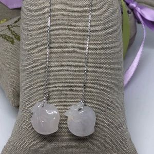 Sliver earrings with very light pink peach jade